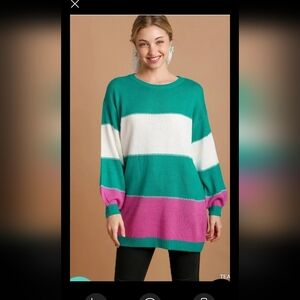 Umgee color block sweater tunic dress oversized small